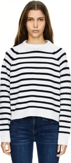 Gestreifter Woll-Cashmere-Pullover Weiß/Marineblau