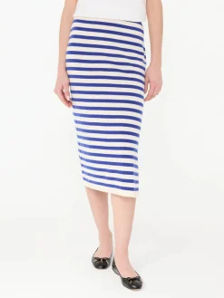 Gestreifter Woll-Cashmere-Rock Crème/Blau