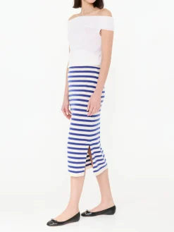 Gestreifter Woll-Cashmere-Rock Crème/Blau