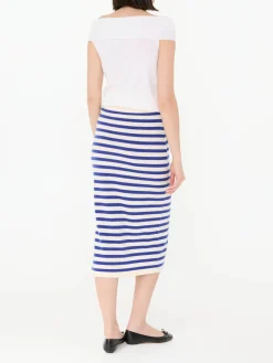 Gestreifter Woll-Cashmere-Rock Crème/Blau