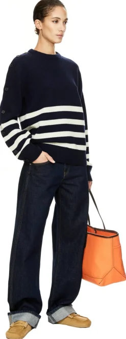 Gestreifter Wollpullover Marineblau