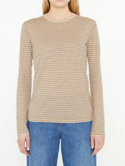 Gestreiftes Baumwoll-Cashmere-Shirt 'Juhi' Beige/Braun