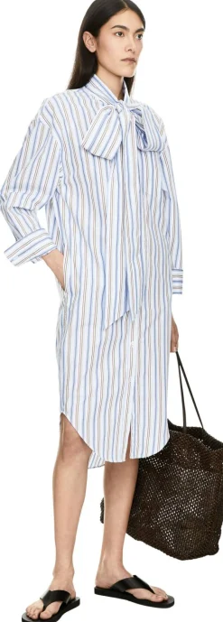 Gestreiftes Blusenkleid mit Schluppe Blau