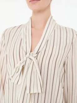 Gestreifte Seidenbluse 'Angelique' mit Lavallière-Kragen Crème