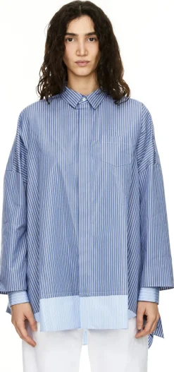 Gestreiftes Hemd aus Popeline Blau