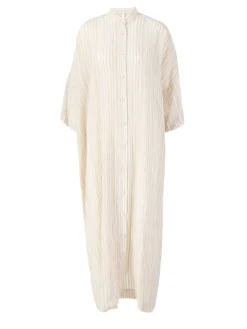Gestreiftes Hemdblusenkleid Beige/Crème