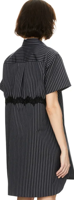 Gestreiftes Hemdkleid aus Popeline Marineblau