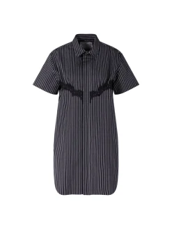 Gestreiftes Hemdkleid aus Popeline Marineblau