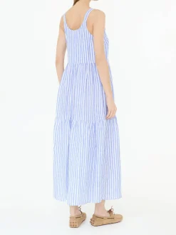 Gestreiftes Leinenkleid Blau/Weiß