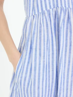 Gestreiftes Leinenkleid Blau/Weiß