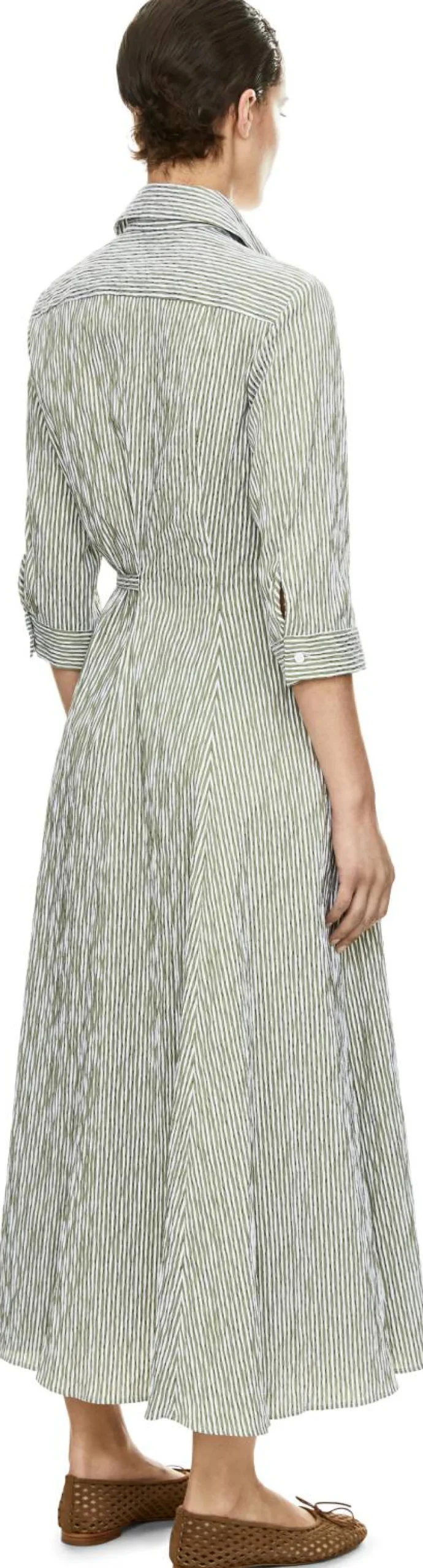 Gestreiftes Maxikleid mit Seersucker-Optik Grün