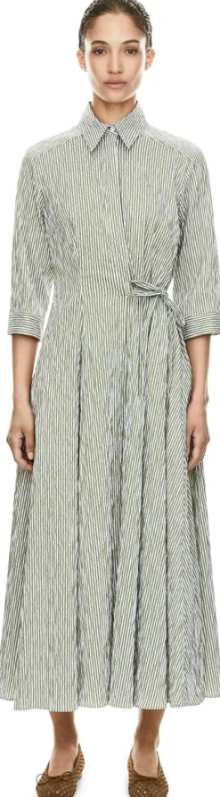 Gestreiftes Maxikleid mit Seersucker-Optik Grün