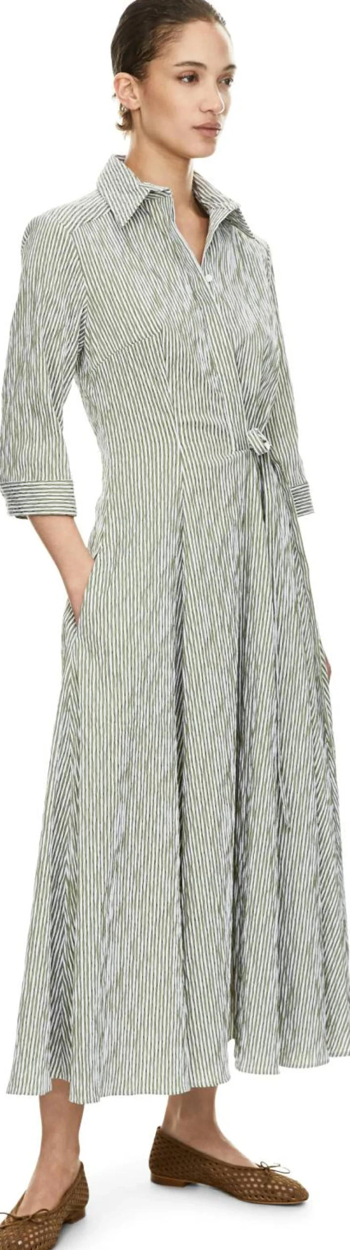 Gestreiftes Maxikleid mit Seersucker-Optik Grün