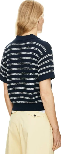 Gestreiftes Poloshirt aus Bouclé-Krepp Marineblau