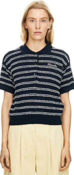 Gestreiftes Poloshirt aus Bouclé-Krepp Marineblau