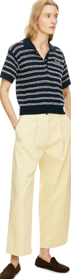 Gestreiftes Poloshirt aus Bouclé-Krepp Marineblau