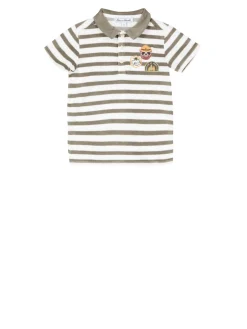 Gestreiftes Poloshirt Olivgrün/Weiß