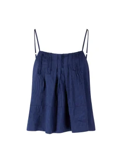 Gestreiftes Top aus Seide und Leinen Blau