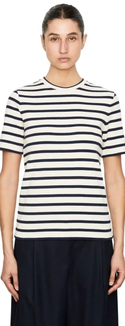 Gestreiftes T-Shirt Crème/Marineblau