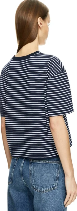 Gestreiftes T-Shirt mit Boxy-Fit Marineblau