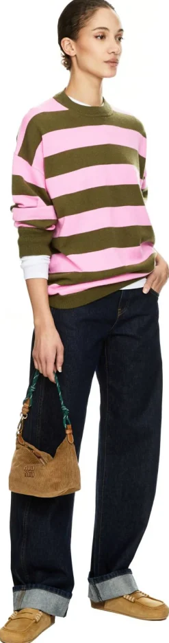 Gestreiftes Woll-Cashmere-Pullover Pink/Khaki