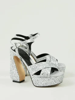 Glitzer Plateau-Sandalette Silber