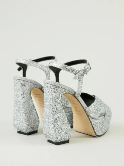 Glitzer Plateau-Sandalette Silber