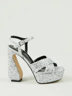 Glitzer Plateau-Sandalette Silber