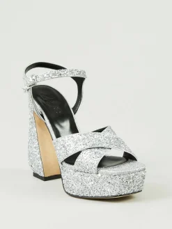 Glitzer Plateau-Sandalette Silber