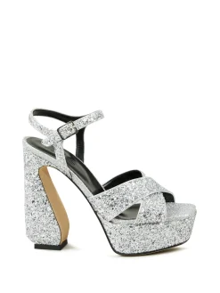 Glitzer Plateau-Sandalette Silber