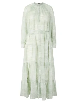 Hemdblusenkleid aus Seide mit Grafikprint Salbeigrün
