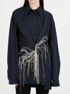 Hemd 'Clicks' mit Strass-Verzierung Marineblau