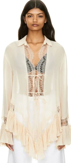Hemd 'Georgette' mit Spitzenbesatz Beige