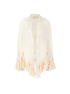 Hemd 'Georgette' mit Spitzenbesatz Beige