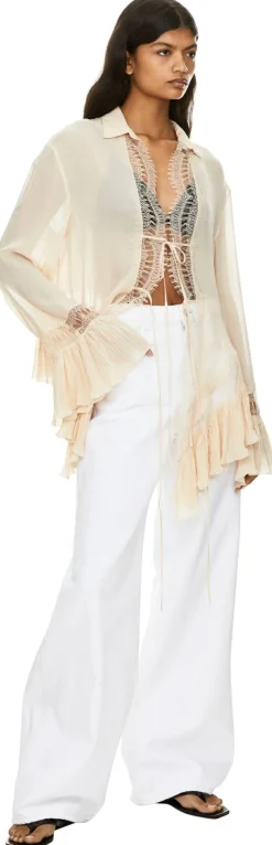 Hemd 'Georgette' mit Spitzenbesatz Beige