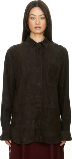 Hemdjacke 'Julian' aus Lammveloursleder Dunkelbraun
