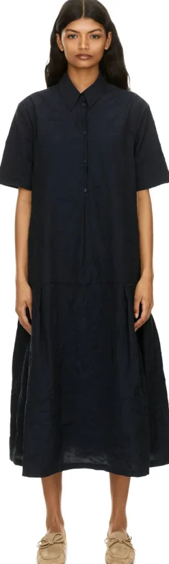 Hemdkleid aus geknitterter Baumwolle Marineblau