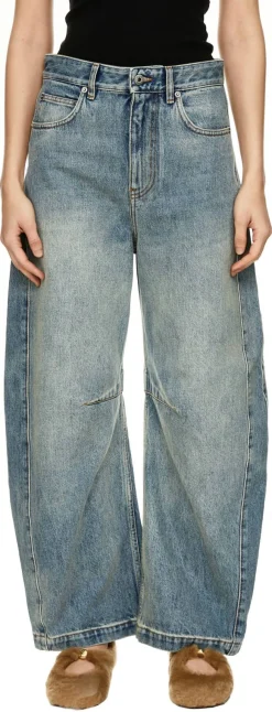 High-Waist Jeans 'Barrel' mit Anagram Stickerei Mittelblau