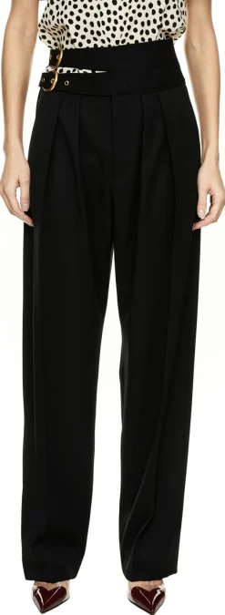 Hochtaillierte Wollhose Schwarz