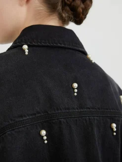 Jeanshemd mit Perlenstickerei Schwarz