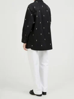 Jeanshemd mit Perlenstickerei Schwarz