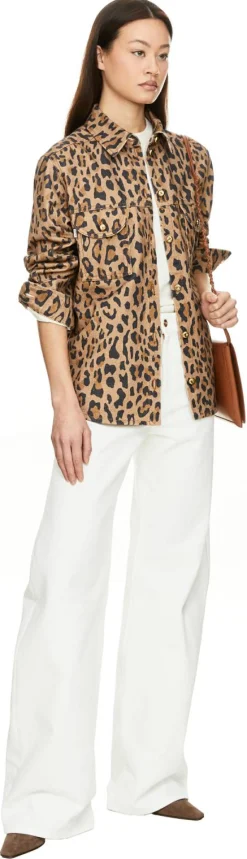 Jeansjacke 'Simba' mit Leopardenmuster Beige