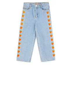 Jeans mit Erdbeer-Stickerei Blau