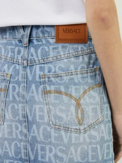 Jeansrock mit Logo-Print Hellblau