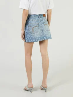 Jeansrock mit Logo-Print Hellblau