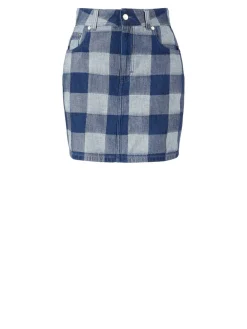 Karierter Jeansrock Blau