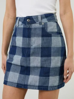Karierter Jeansrock Blau