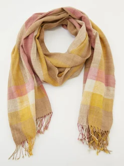 Karierter Seidenschal Pink/Beige