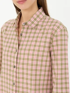 Kariertes Baumwollhemd Rosé/Olivgrün