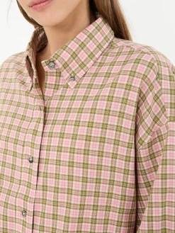 Kariertes Boxy Hemd Pink/Olivgrün